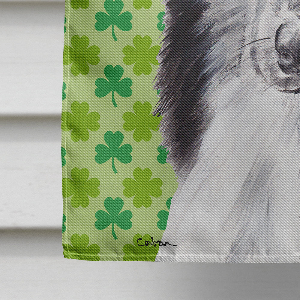 Black and White Collie Lucky Shamrock St. Patrick's Day House Flag 28x40 Porch Sleeve Pole Decorative Outside Yard Banner Artwork Wall Hanging, Polyester