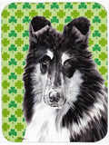 Black and White Collie Lucky Shamrock St. Patrick's Day Cutting Board Tempered Glass Kitchen Cutting Surface, Heat Resistant Chopping, Non-Slip Feet, Food Prep & Serving