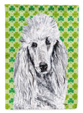White Standard Poodle Lucky Shamrock St. Patrick's Day House Flag 28x40 Porch Sleeve Pole Decorative Outside Yard Banner Artwork Wall Hanging, Polyester