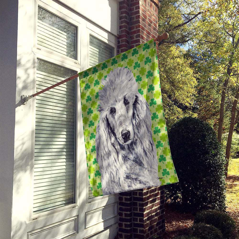 White Standard Poodle Lucky Shamrock St. Patrick's Day House Flag 28x40 Porch Sleeve Pole Decorative Outside Yard Banner Artwork Wall Hanging, Polyester