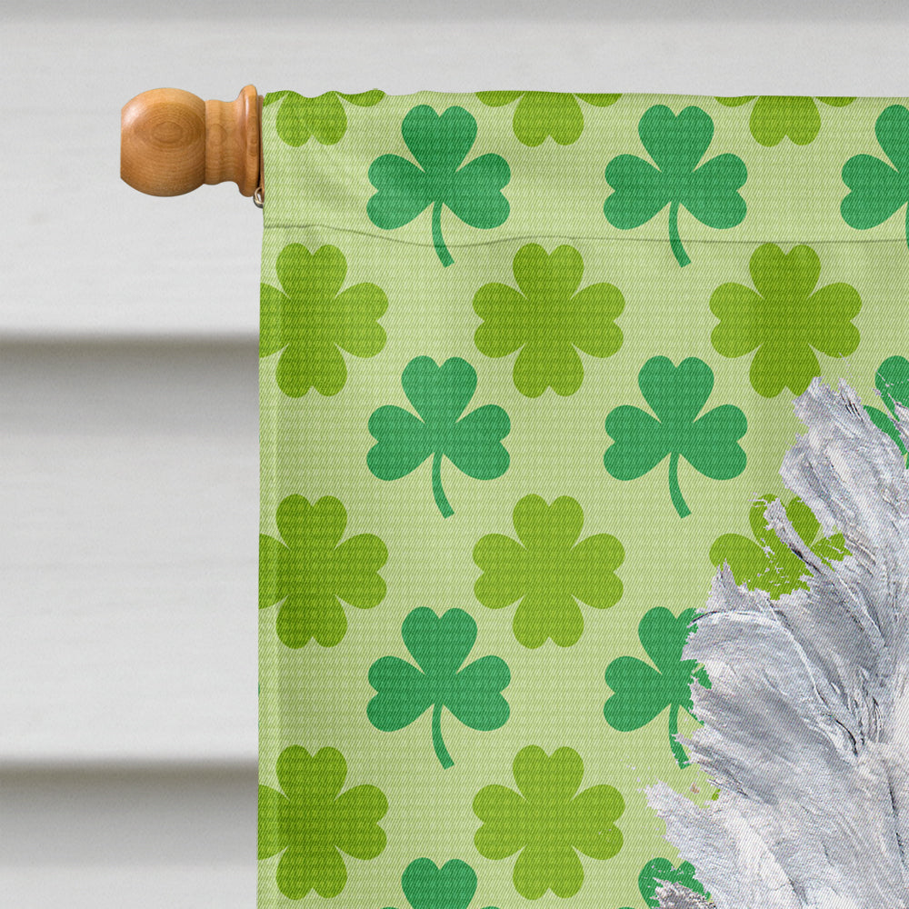 White Standard Poodle Lucky Shamrock St. Patrick's Day House Flag 28x40 Porch Sleeve Pole Decorative Outside Yard Banner Artwork Wall Hanging, Polyester
