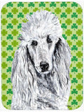 White Standard Poodle Lucky Shamrock St. Patrick's Day Cutting Board Tempered Glass Kitchen Cutting Surface, Heat Resistant Chopping, Non-Slip Feet, Food Prep & Serving