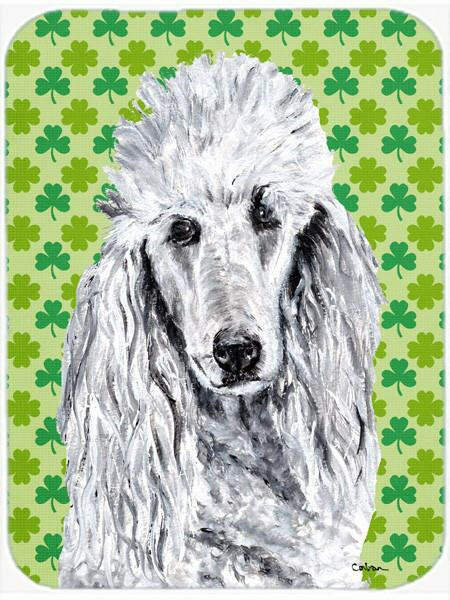 White Standard Poodle Lucky Shamrock St. Patrick's Day Cutting Board Tempered Glass Kitchen Cutting Surface, Heat Resistant Chopping, Non-Slip Feet, Food Prep & Serving