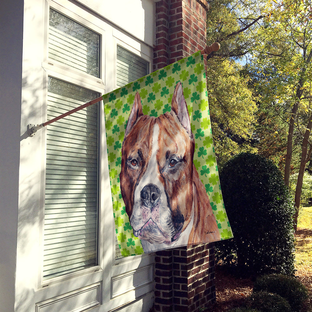 Staffordshire Bull Terrier Staffie Lucky Shamrock St. Patrick's Day House Flag 28x40 Porch Sleeve Pole Decorative Outside Yard Banner Artwork Wall Hanging, Polyester