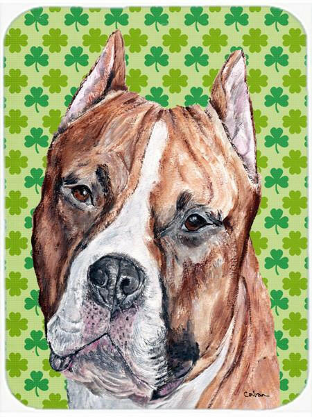 Staffordshire Bull Terrier Staffie Lucky Shamrock St. Patrick's Day Cutting Board Tempered Glass Kitchen Cutting Surface, Heat Resistant Chopping, Non-Slip Feet, Food Prep & Serving