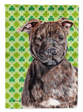 Staffordshire Bull Terrier Staffie Lucky Shamrock St. Patrick's Day House Flag 28x40 Porch Sleeve Pole Decorative Outside Yard Banner Artwork Wall Hanging, Polyester