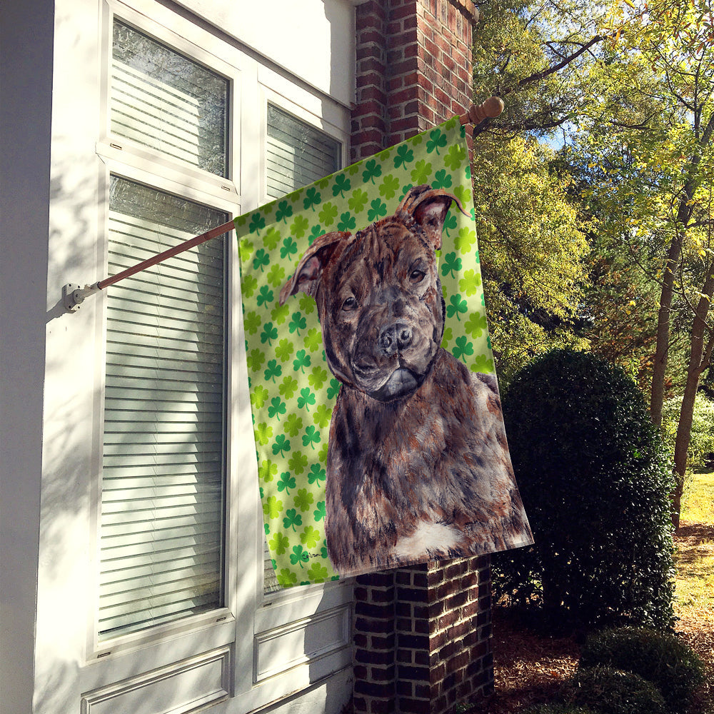 Staffordshire Bull Terrier Staffie Lucky Shamrock St. Patrick's Day House Flag 28x40 Porch Sleeve Pole Decorative Outside Yard Banner Artwork Wall Hanging, Polyester