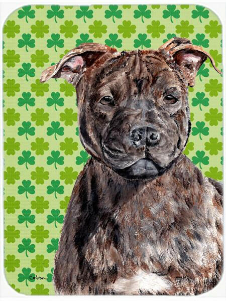 Staffordshire Bull Terrier Staffie Lucky Shamrock St. Patrick's Day Cutting Board Tempered Glass Kitchen Cutting Surface, Heat Resistant Chopping, Non-Slip Feet, Food Prep & Serving