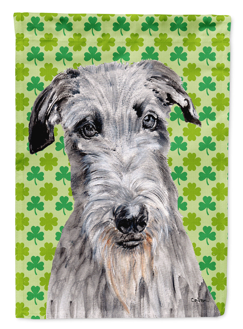 Scottish Deerhound Lucky Shamrock St. Patrick's Day House Flag 28x40 Porch Sleeve Pole Decorative Outside Yard Banner Artwork Wall Hanging, Polyester