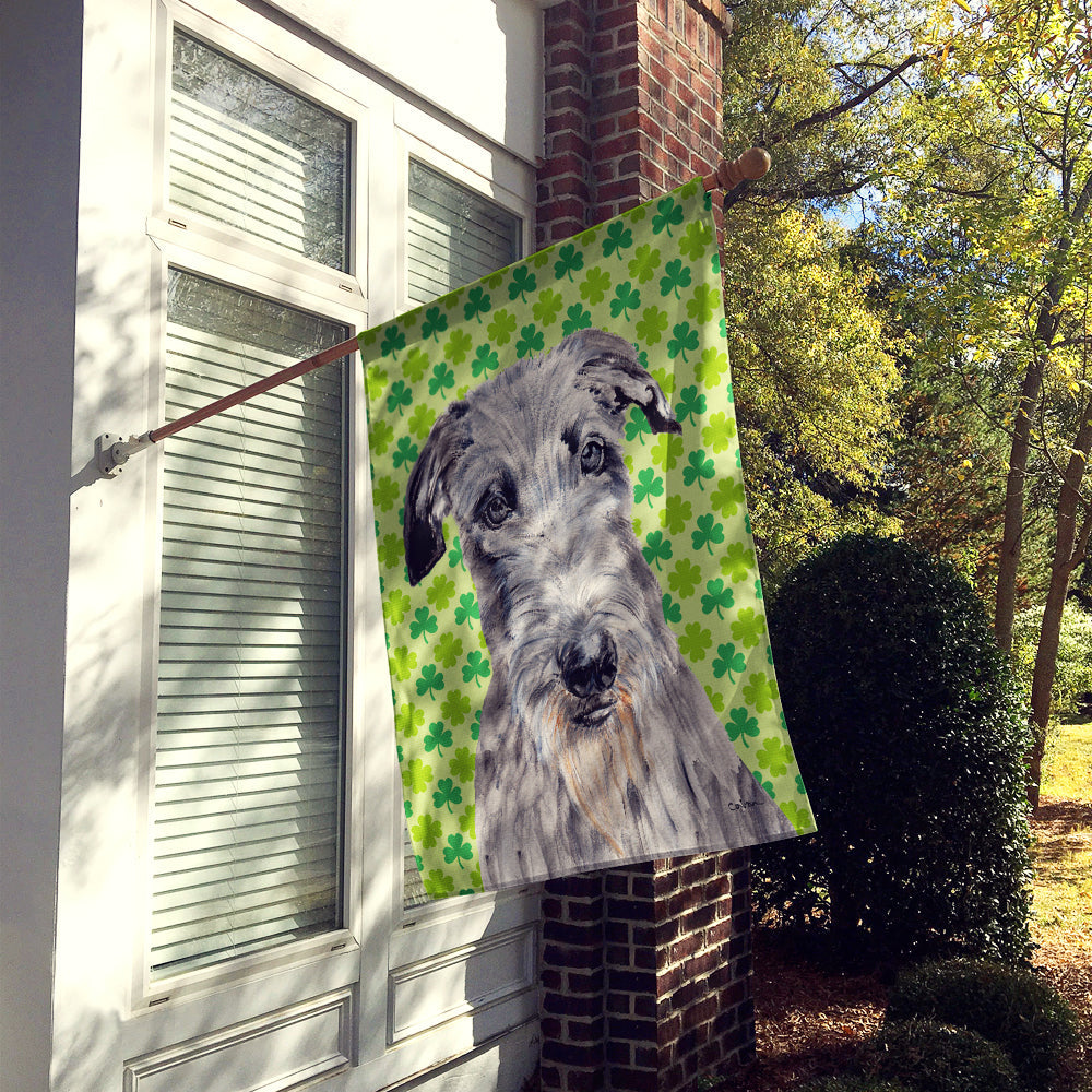 Scottish Deerhound Lucky Shamrock St. Patrick's Day House Flag 28x40 Porch Sleeve Pole Decorative Outside Yard Banner Artwork Wall Hanging, Polyester