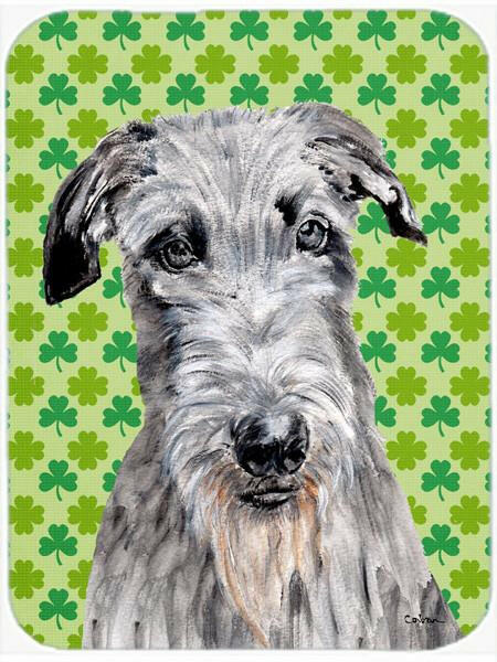 Scottish Deerhound Lucky Shamrock St. Patrick's Day Cutting Board Tempered Glass Kitchen Cutting Surface, Heat Resistant Chopping, Non-Slip Feet, Food Prep & Serving