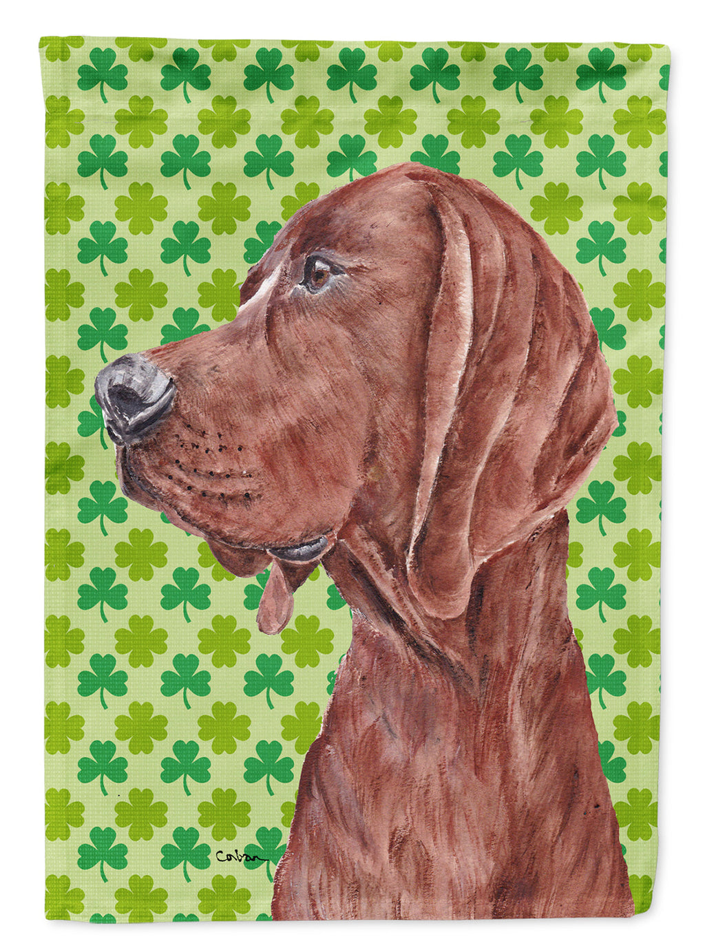 Redbone Coonhound Lucky Shamrock St. Patrick's Day House Flag 28x40 Porch Sleeve Pole Decorative Outside Yard Banner Artwork Wall Hanging, Polyester