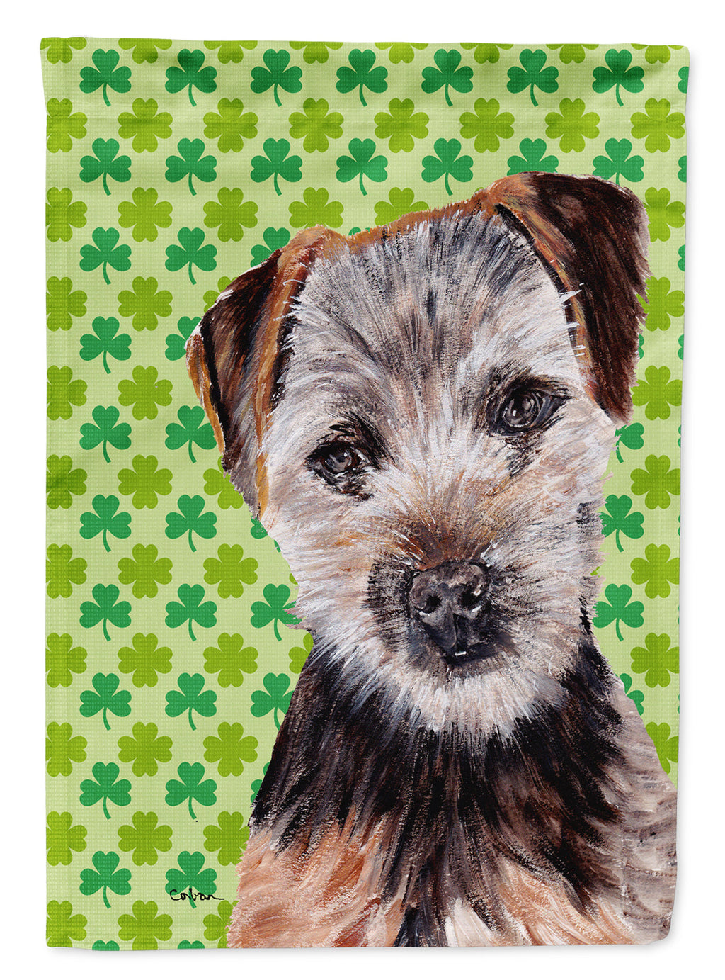 Norfolk Terrier Puppy Lucky Shamrock St. Patrick's Day House Flag 28x40 Porch Sleeve Pole Decorative Outside Yard Banner Artwork Wall Hanging, Polyester