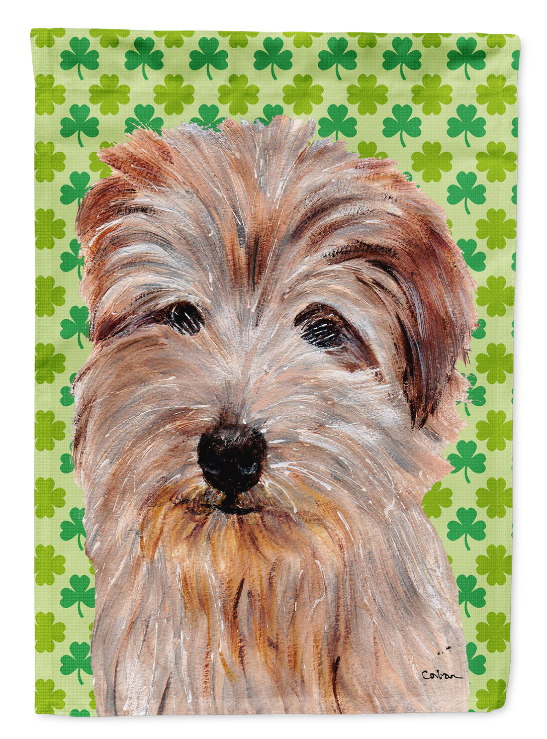 Norfolk Terrier Lucky Shamrock St. Patrick's Day House Flag 28x40 Porch Sleeve Pole Decorative Outside Yard Banner Artwork Wall Hanging, Polyester