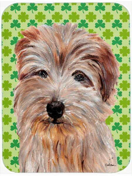 Norfolk Terrier Lucky Shamrock St. Patrick's Day Cutting Board Tempered Glass Kitchen Cutting Surface, Heat Resistant Chopping, Non-Slip Feet, Food Prep & Serving