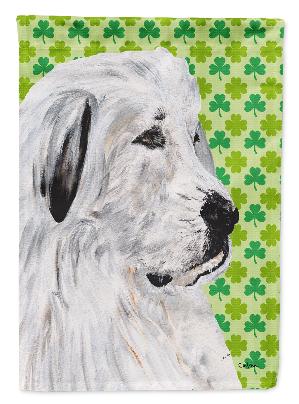 Great Pyrenees Lucky Shamrock St. Patrick's Day House Flag 28x40 Porch Sleeve Pole Decorative Outside Yard Banner Artwork Wall Hanging, Polyester