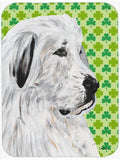 Great Pyrenees Lucky Shamrock St. Patrick's Day Cutting Board Tempered Glass Kitchen Cutting Surface, Heat Resistant Chopping, Non-Slip Feet, Food Prep & Serving
