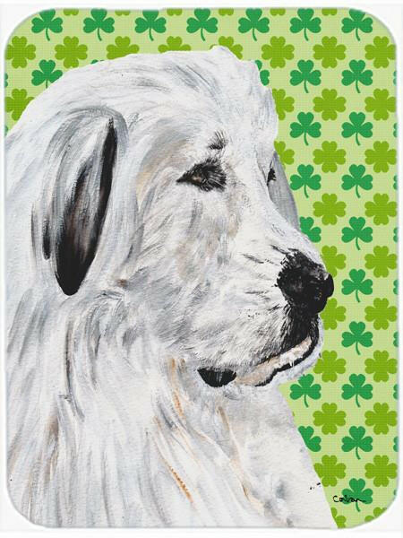 Great Pyrenees Lucky Shamrock St. Patrick's Day Cutting Board Tempered Glass Kitchen Cutting Surface, Heat Resistant Chopping, Non-Slip Feet, Food Prep & Serving