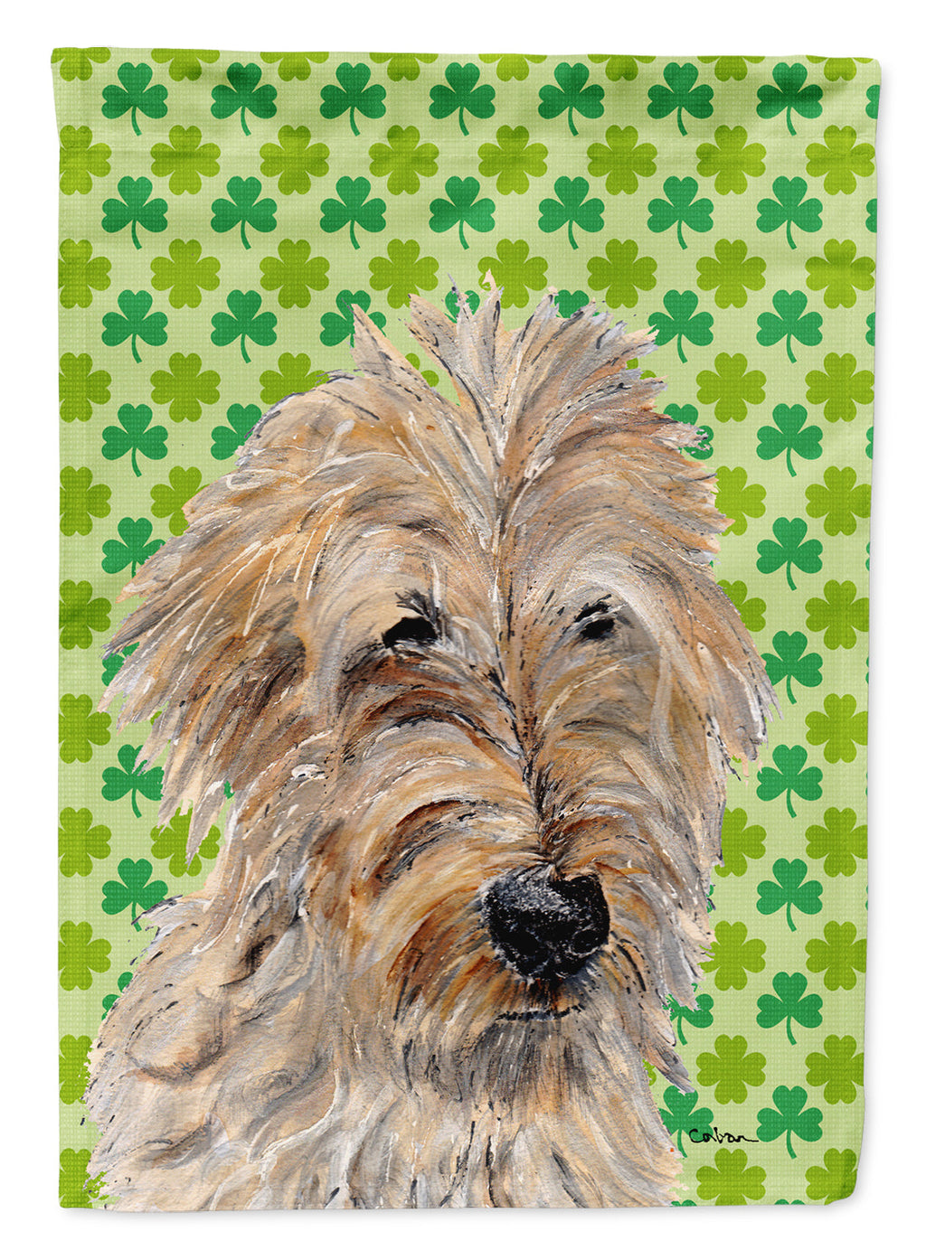 Golden Doodle 2 Lucky Shamrock St. Patrick's Day House Flag 28x40 Porch Sleeve Pole Decorative Outside Yard Banner Artwork Wall Hanging, Polyester
