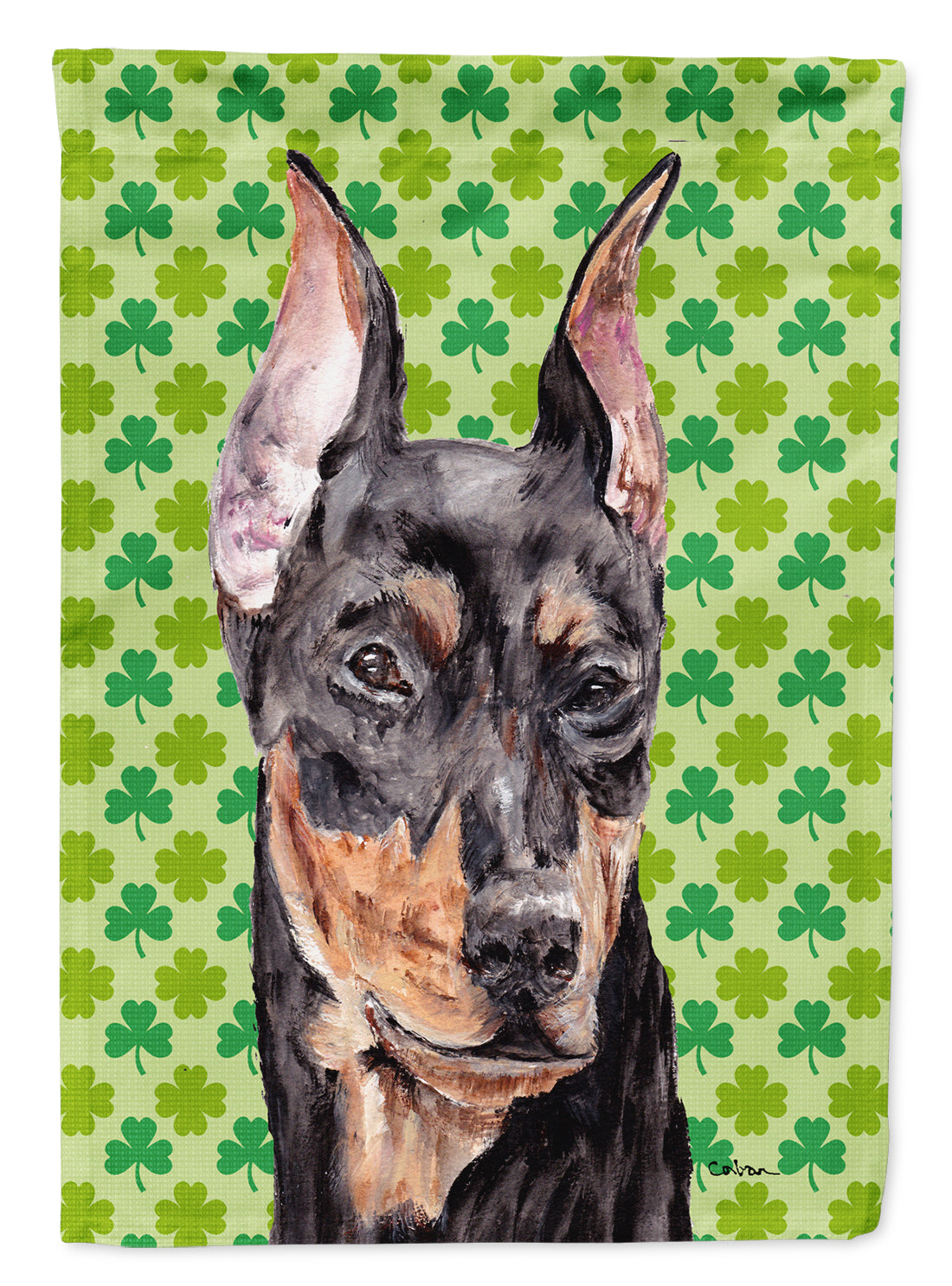 German Pinscher Lucky Shamrock St. Patrick's Day House Flag 28x40 Porch Sleeve Pole Decorative Outside Yard Banner Artwork Wall Hanging, Polyester