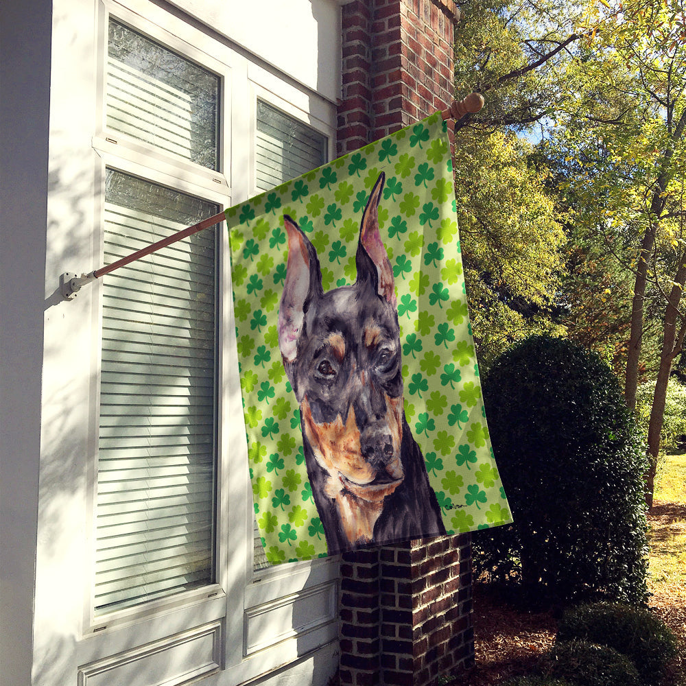 German Pinscher Lucky Shamrock St. Patrick's Day House Flag 28x40 Porch Sleeve Pole Decorative Outside Yard Banner Artwork Wall Hanging, Polyester