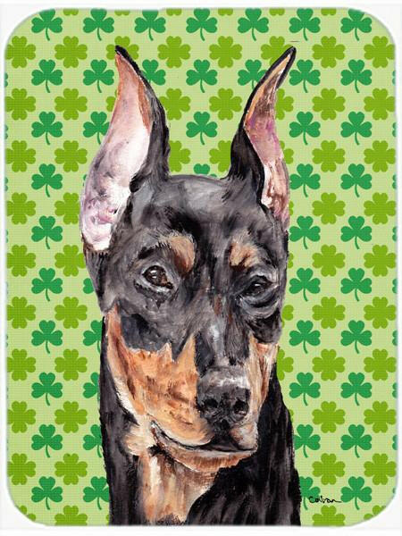 German Pinscher Lucky Shamrock St. Patrick's Day Cutting Board Tempered Glass Kitchen Cutting Surface, Heat Resistant Chopping, Non-Slip Feet, Food Prep & Serving