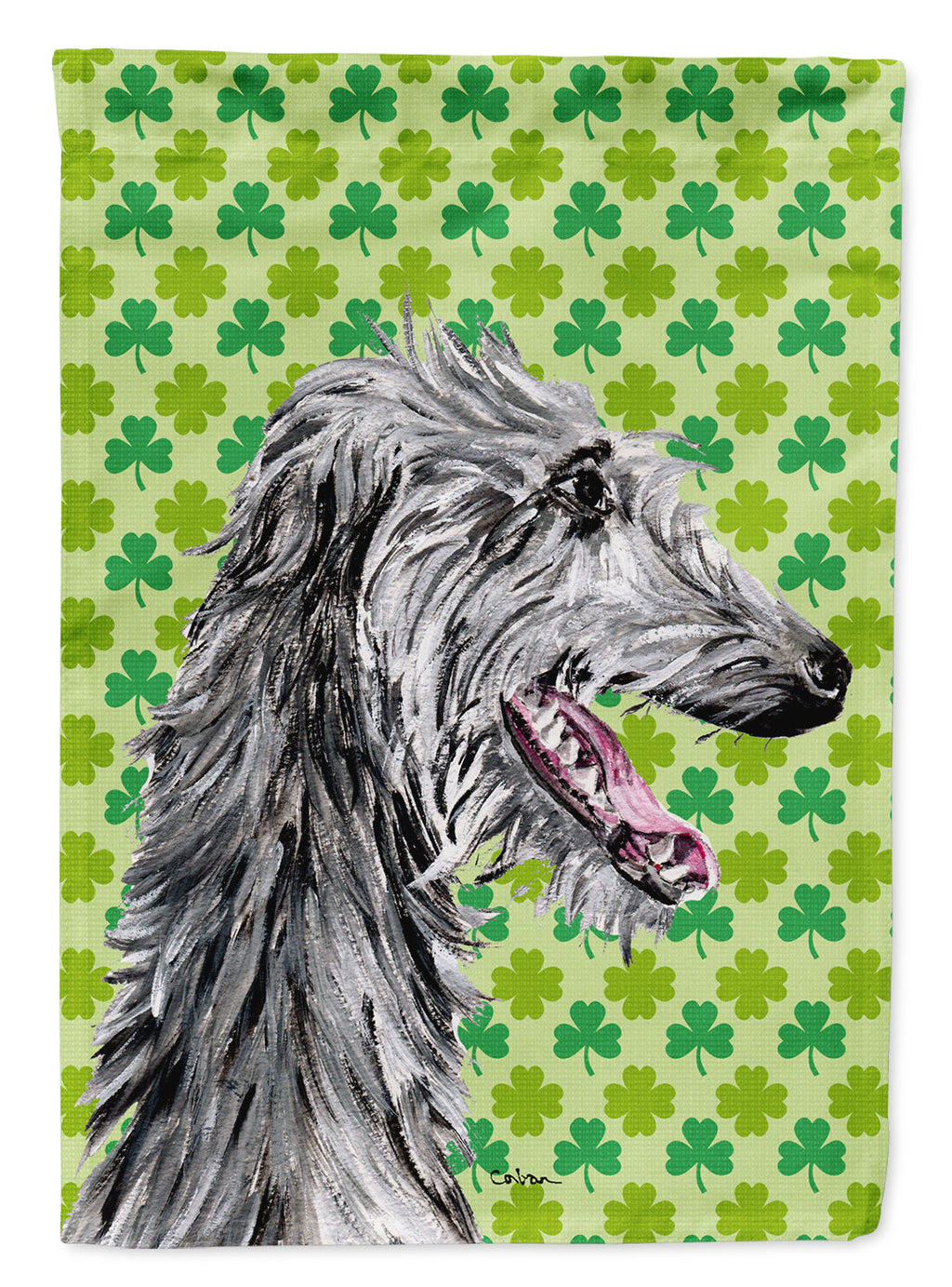 Scottish Deerhound Lucky Shamrock St. Patrick's Day House Flag 28x40 Porch Sleeve Pole Decorative Outside Yard Banner Artwork Wall Hanging, Polyester