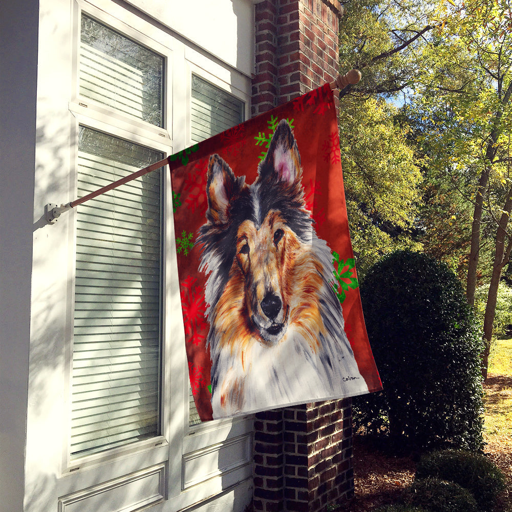 Collie Red Snowflakes Holiday House Flag 28x40 Porch Sleeve Pole Decorative Outside Yard Banner Artwork Wall Hanging, Polyester