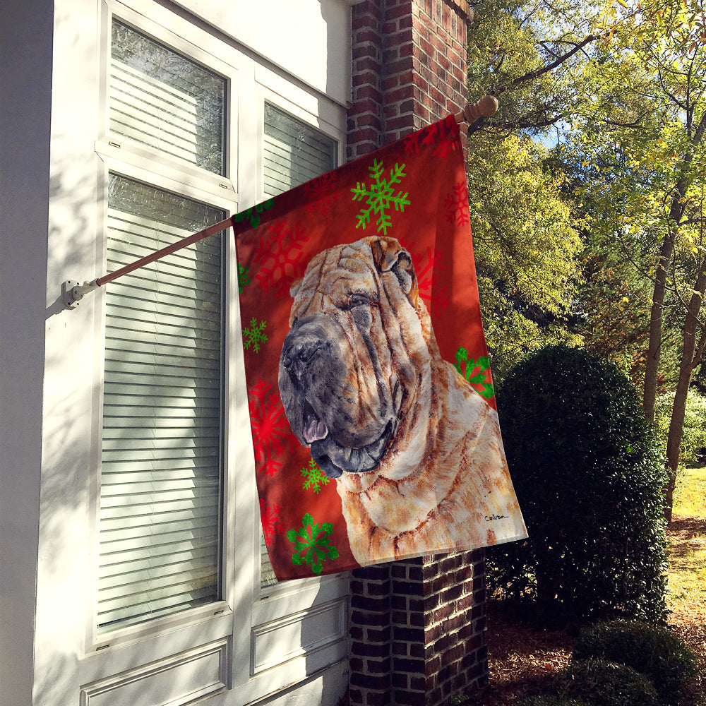 Shar Pei Red Snowflakes Holiday House Flag 28x40 Porch Sleeve Pole Decorative Outside Yard Banner Artwork Wall Hanging, Polyester