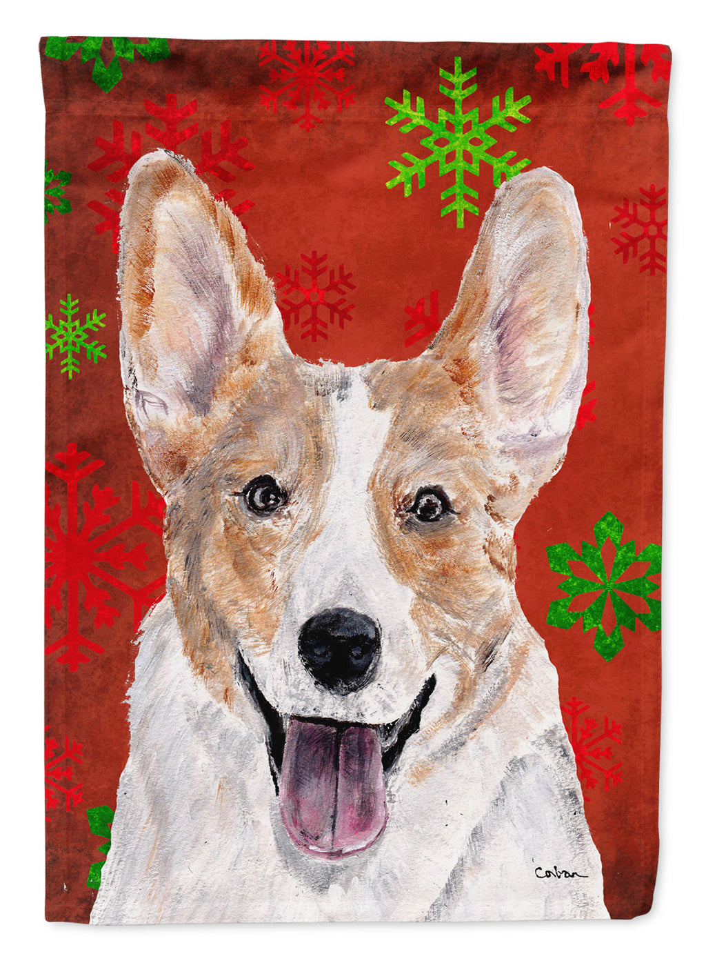 Cardigan Corgi Red Snowflakes Holiday House Flag 28x40 Porch Sleeve Pole Decorative Outside Yard Banner Artwork Wall Hanging, Polyester