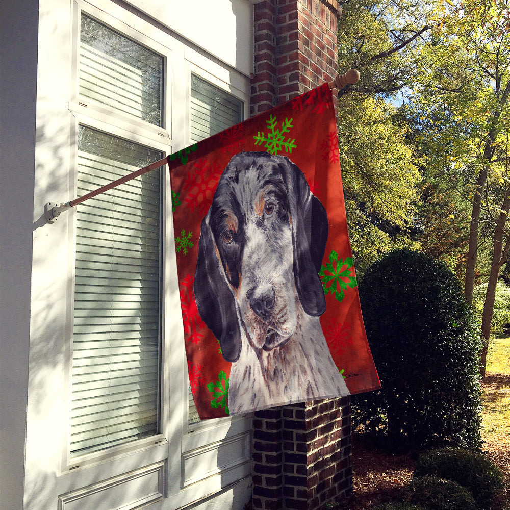 Blue Tick Coonhound Red Snowflakes Holiday House Flag 28x40 Porch Sleeve Pole Decorative Outside Yard Banner Artwork Wall Hanging, Polyester