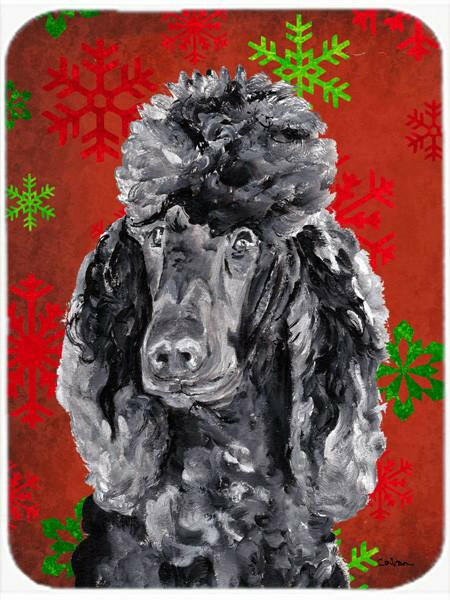 Black Standard Poodle Red Snowflakes Holiday Cutting Board Tempered Glass Kitchen Cutting Surface, Heat Resistant Chopping, Non-Slip Feet, Food Prep & Serving