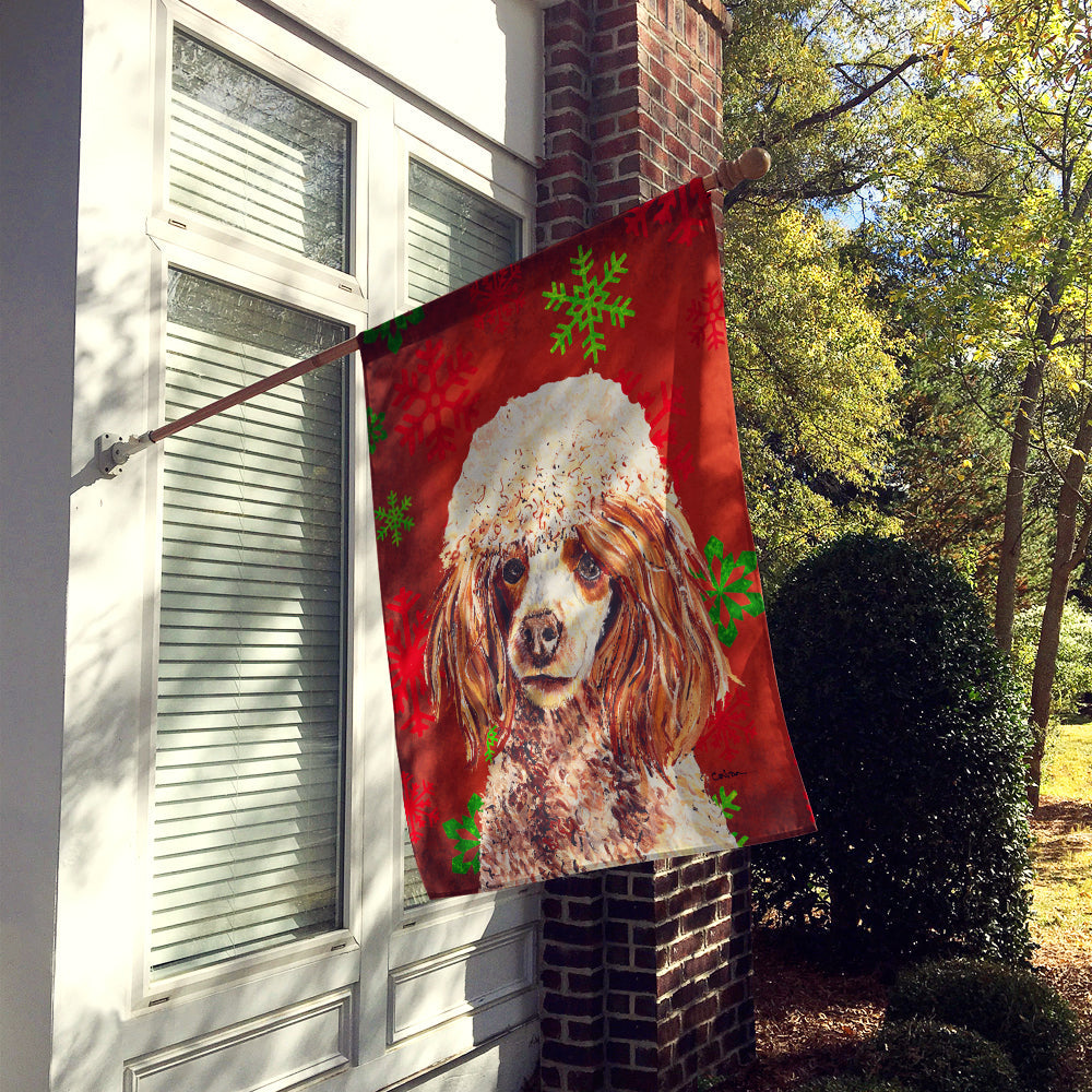 Red Miniature Poodle Red Snowflakes Holiday House Flag 28x40 Porch Sleeve Pole Decorative Outside Yard Banner Artwork Wall Hanging, Polyester