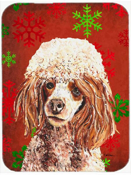 Red Miniature Poodle Red Snowflakes Holiday Cutting Board Tempered Glass Kitchen Cutting Surface, Heat Resistant Chopping, Non-Slip Feet, Food Prep & Serving