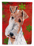 Wire Fox Terrier Red Snowflakes Holiday House Flag 28x40 Porch Sleeve Pole Decorative Outside Yard Banner Artwork Wall Hanging, Polyester