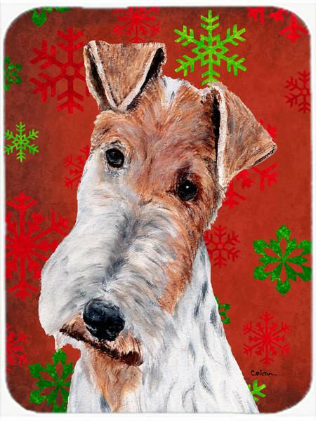 Wire Fox Terrier Red Snowflakes Holiday Cutting Board Tempered Glass Kitchen Cutting Surface, Heat Resistant Chopping, Non-Slip Feet, Food Prep & Serving