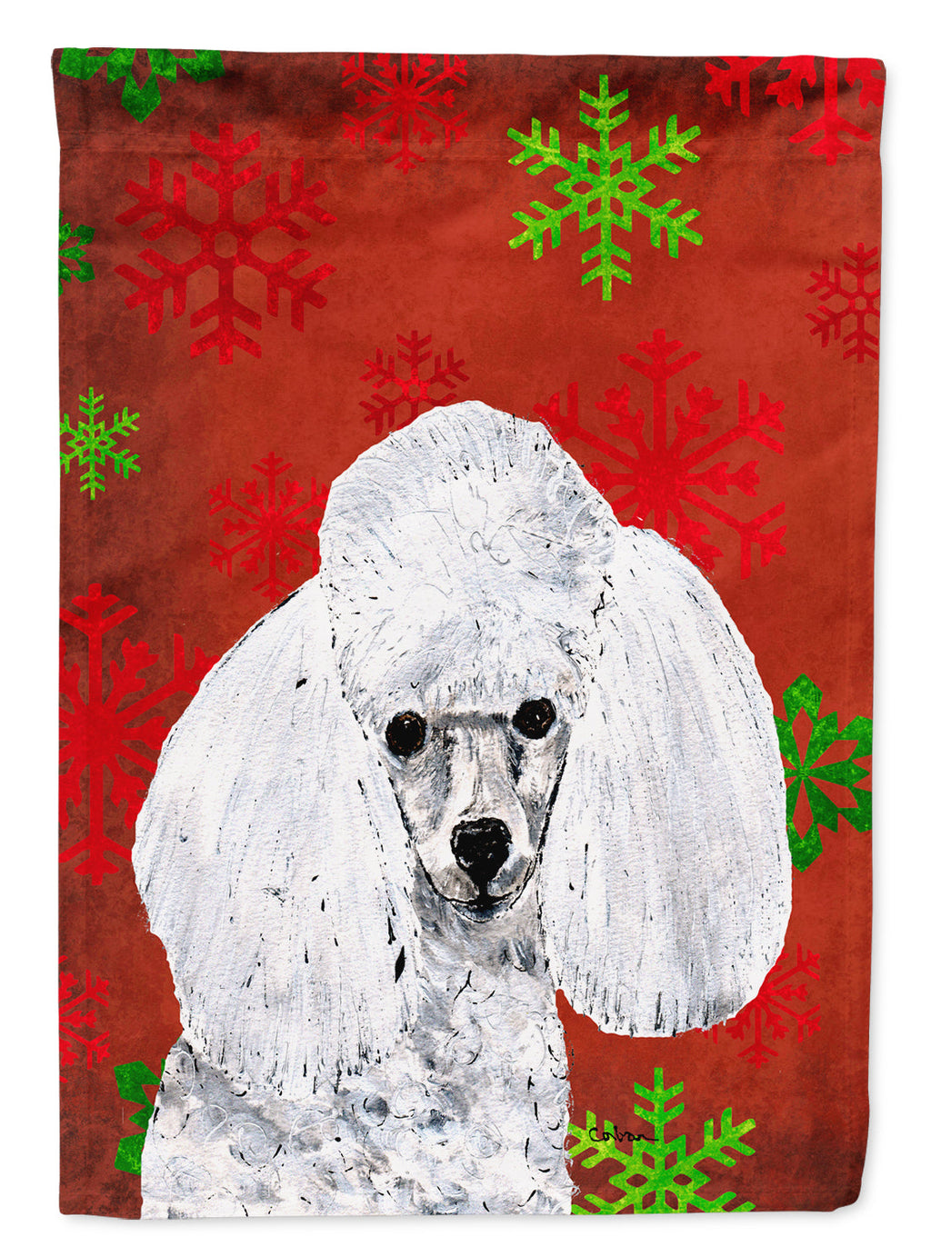 White Toy Poodle Red Snowflakes Holiday House Flag 28x40 Porch Sleeve Pole Decorative Outside Yard Banner Artwork Wall Hanging, Polyester