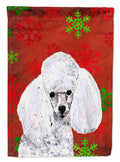 White Toy Poodle Red Snowflakes Holiday House Flag 28x40 Porch Sleeve Pole Decorative Outside Yard Banner Artwork Wall Hanging, Polyester