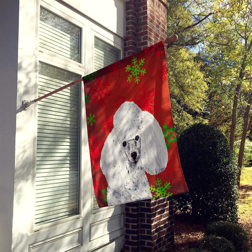 White Toy Poodle Red Snowflakes Holiday House Flag 28x40 Porch Sleeve Pole Decorative Outside Yard Banner Artwork Wall Hanging, Polyester
