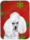 White Toy Poodle Red Snowflakes Holiday Cutting Board Tempered Glass Kitchen Cutting Surface, Heat Resistant Chopping, Non-Slip Feet, Food Prep & Serving