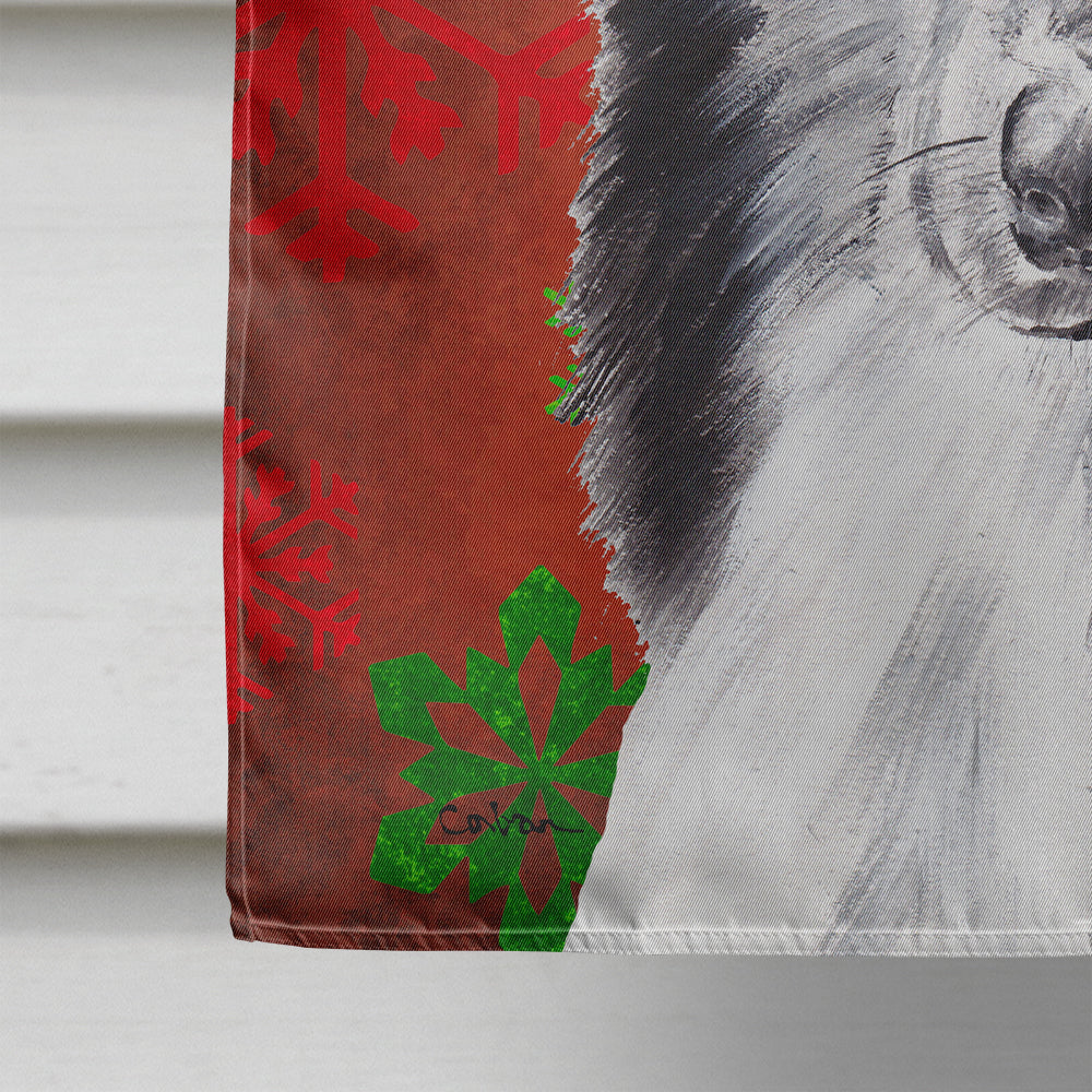 Black and White Collie Red Snowflakes Holiday House Flag 28x40 Porch Sleeve Pole Decorative Outside Yard Banner Artwork Wall Hanging, Polyester