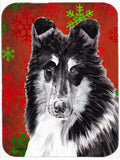 Black and White Collie Red Snowflakes Holiday Cutting Board Tempered Glass Kitchen Cutting Surface, Heat Resistant Chopping, Non-Slip Feet, Food Prep & Serving
