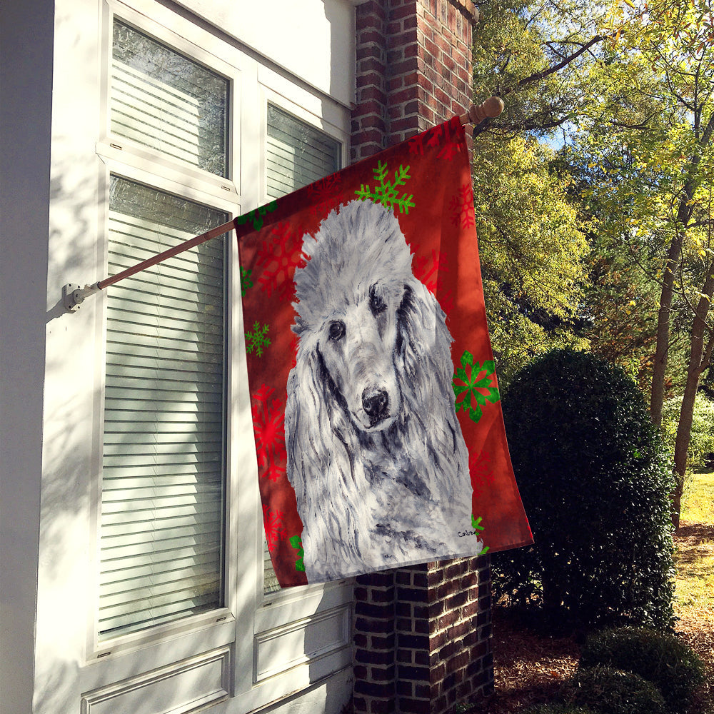 White Standard Poodle Red Snowflakes Holiday House Flag 28x40 Porch Sleeve Pole Decorative Outside Yard Banner Artwork Wall Hanging, Polyester