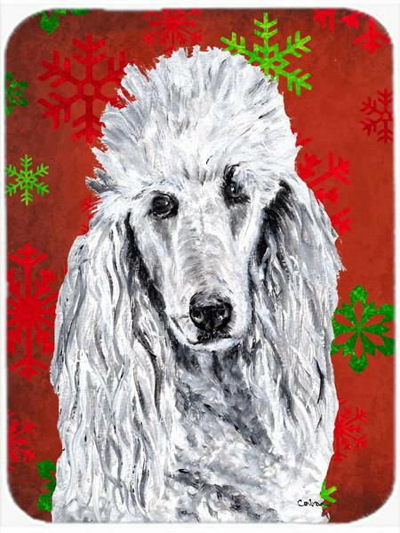 White Standard Poodle Red Snowflakes Holiday Cutting Board Tempered Glass Kitchen Cutting Surface, Heat Resistant Chopping, Non-Slip Feet, Food Prep & Serving