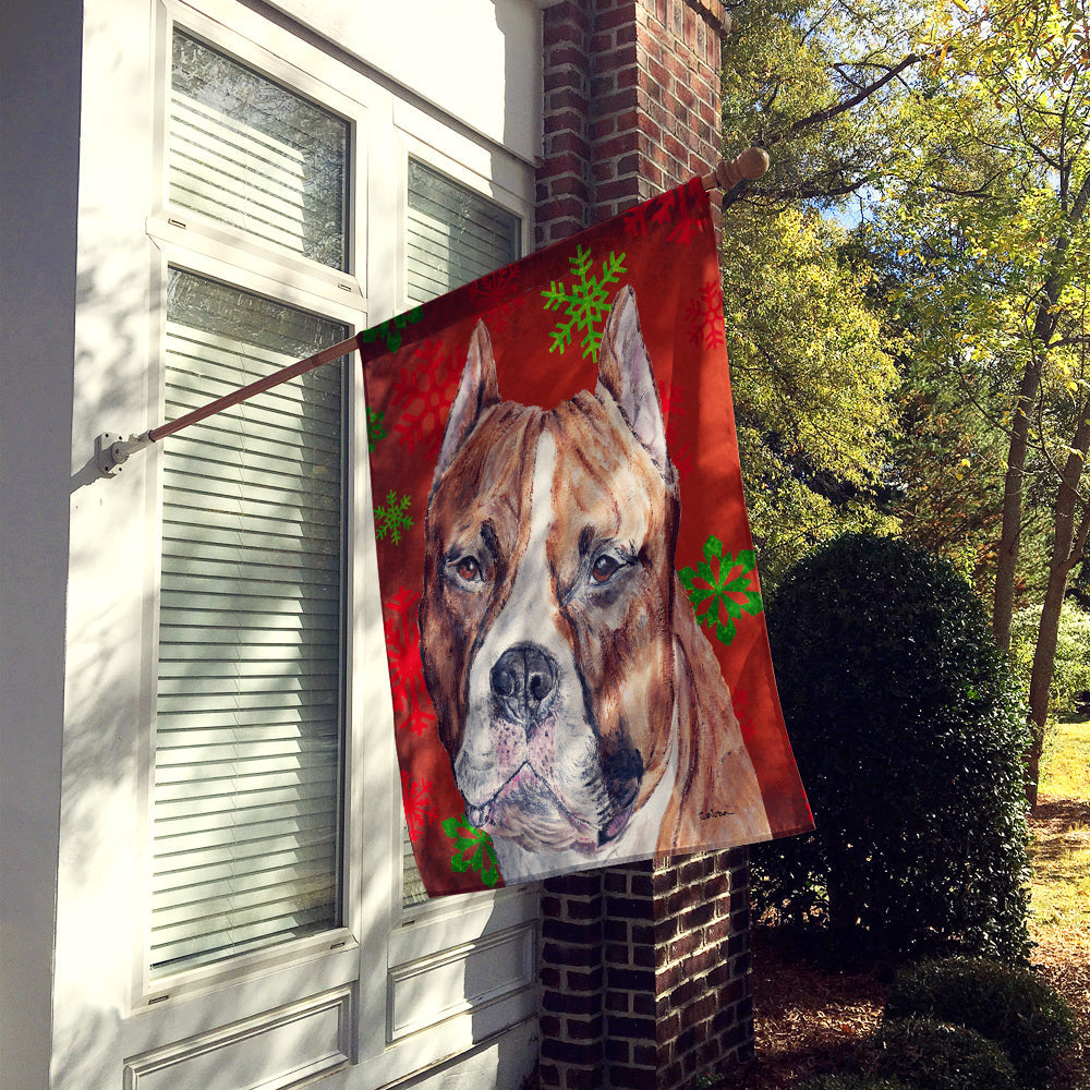 Staffordshire Bull Terrier Staffie Red Snowflakes Holiday House Flag 28x40 Porch Sleeve Pole Decorative Outside Yard Banner Artwork Wall Hanging, Polyester