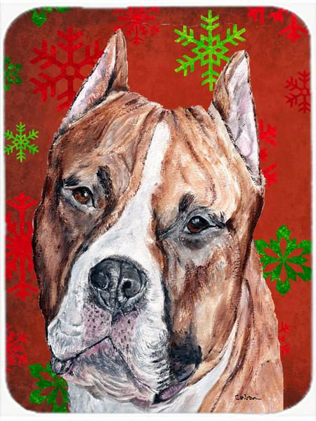 Staffordshire Bull Terrier Staffie Red Snowflakes Holiday Cutting Board Tempered Glass Kitchen Cutting Surface, Heat Resistant Chopping, Non-Slip Feet, Food Prep & Serving