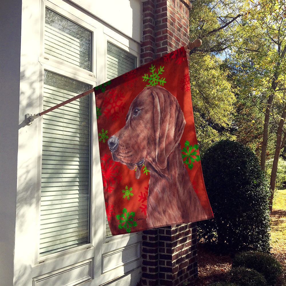 Redbone Coonhound Red Snowflakes Holiday House Flag 28x40 Porch Sleeve Pole Decorative Outside Yard Banner Artwork Wall Hanging, Polyester