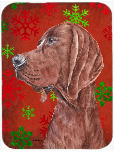 Redbone Coonhound Red Snowflakes Holiday Cutting Board Tempered Glass Kitchen Cutting Surface, Heat Resistant Chopping, Non-Slip Feet, Food Prep & Serving