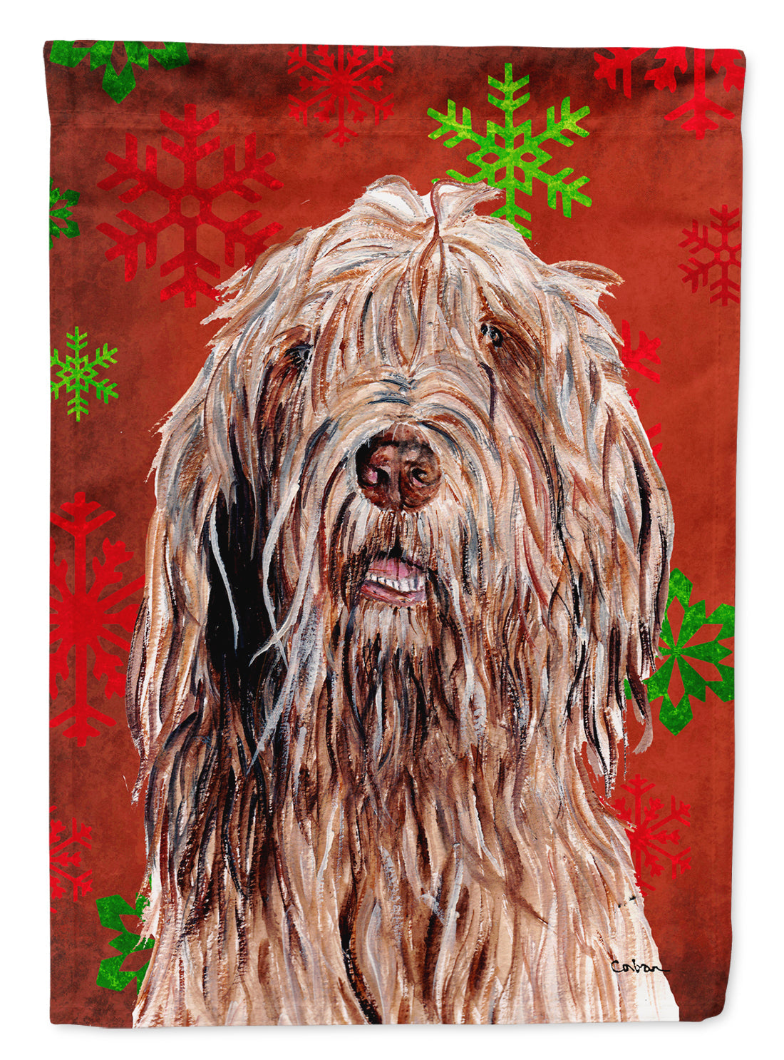 Otterhound Red Snowflakes Holiday House Flag 28x40 Porch Sleeve Pole Decorative Outside Yard Banner Artwork Wall Hanging, Polyester
