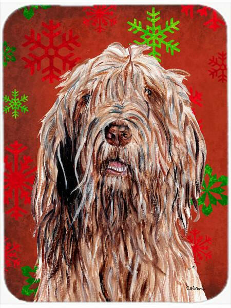 Otterhound Red Snowflakes Holiday Cutting Board Tempered Glass Kitchen Cutting Surface, Heat Resistant Chopping, Non-Slip Feet, Food Prep & Serving
